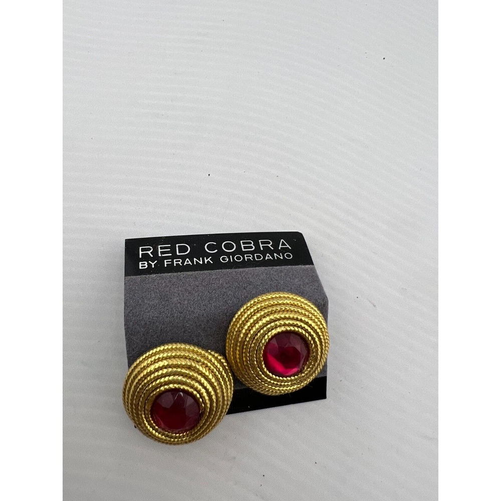 Frank Giordano Barbie‎ Red Clip on Gold Earrings Vintage Retro 80s 90s Classic